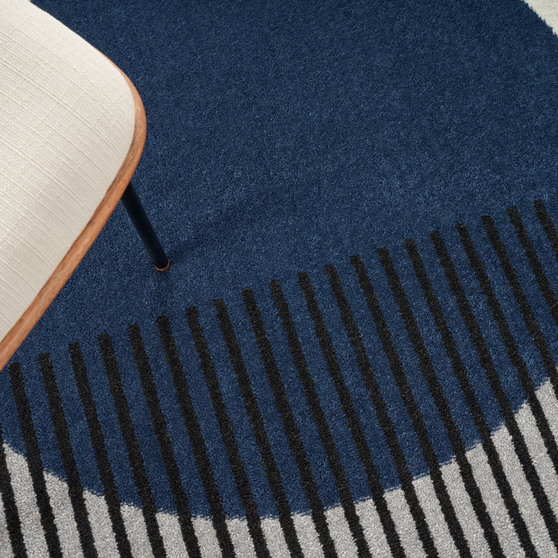 Mercury Row® Venne Performance Cream/Black/Blue Rug & Reviews Wayfair